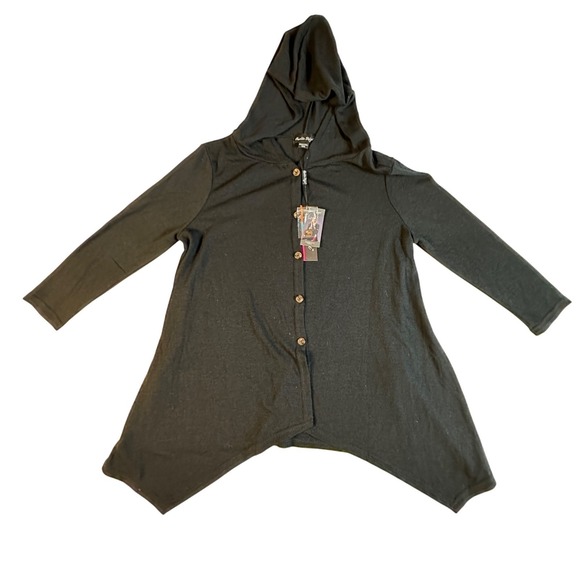 Charlie Paige Tops - Charlie Paige S/M Black Hooded Tunic Button front Asymmetrical Whimsigoth Witchy